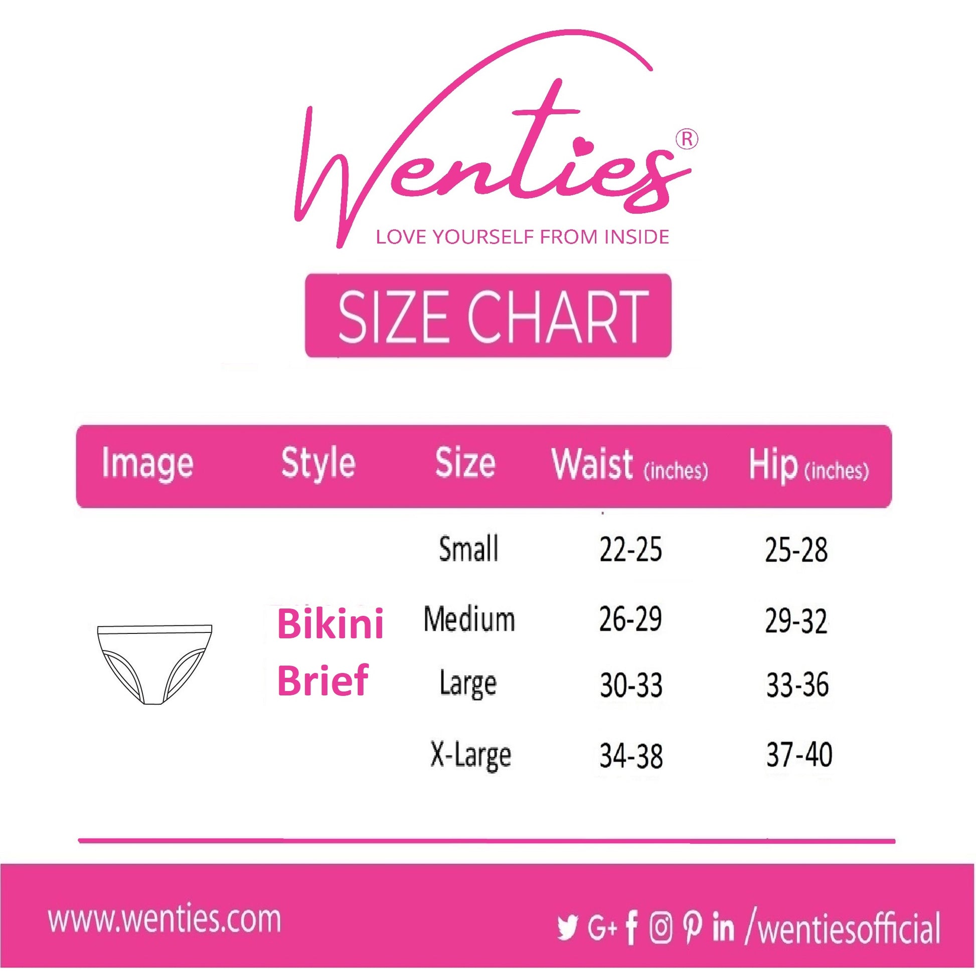 Bikini Brief Women Underwear by Wenties Size Chart