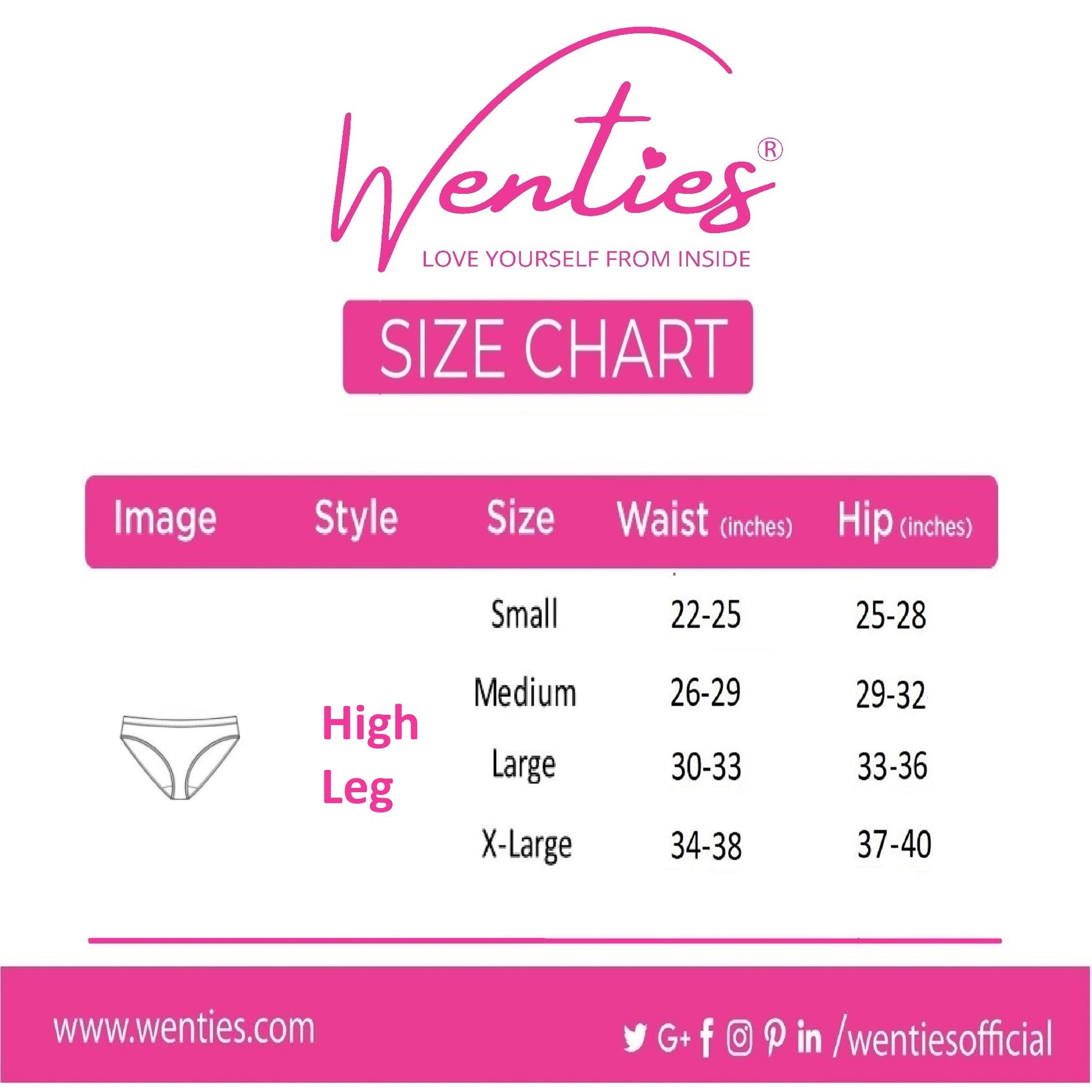 High Leg Women Underwear Wenties Size Chart