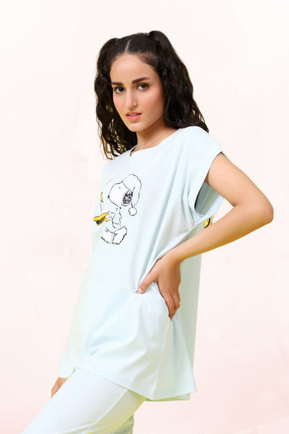 Blue Satin Tee Sleepwear