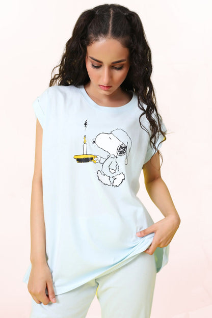 Blue Satin Tee Sleepwear