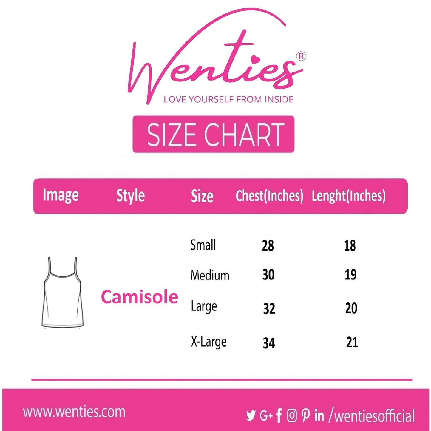 Camisole Women Wenties White Color Size Chart